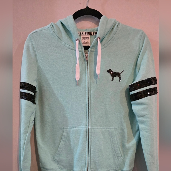 PINK Victoria's Secret Light Green Hoodie with Black Accents - Picture 1 of 4